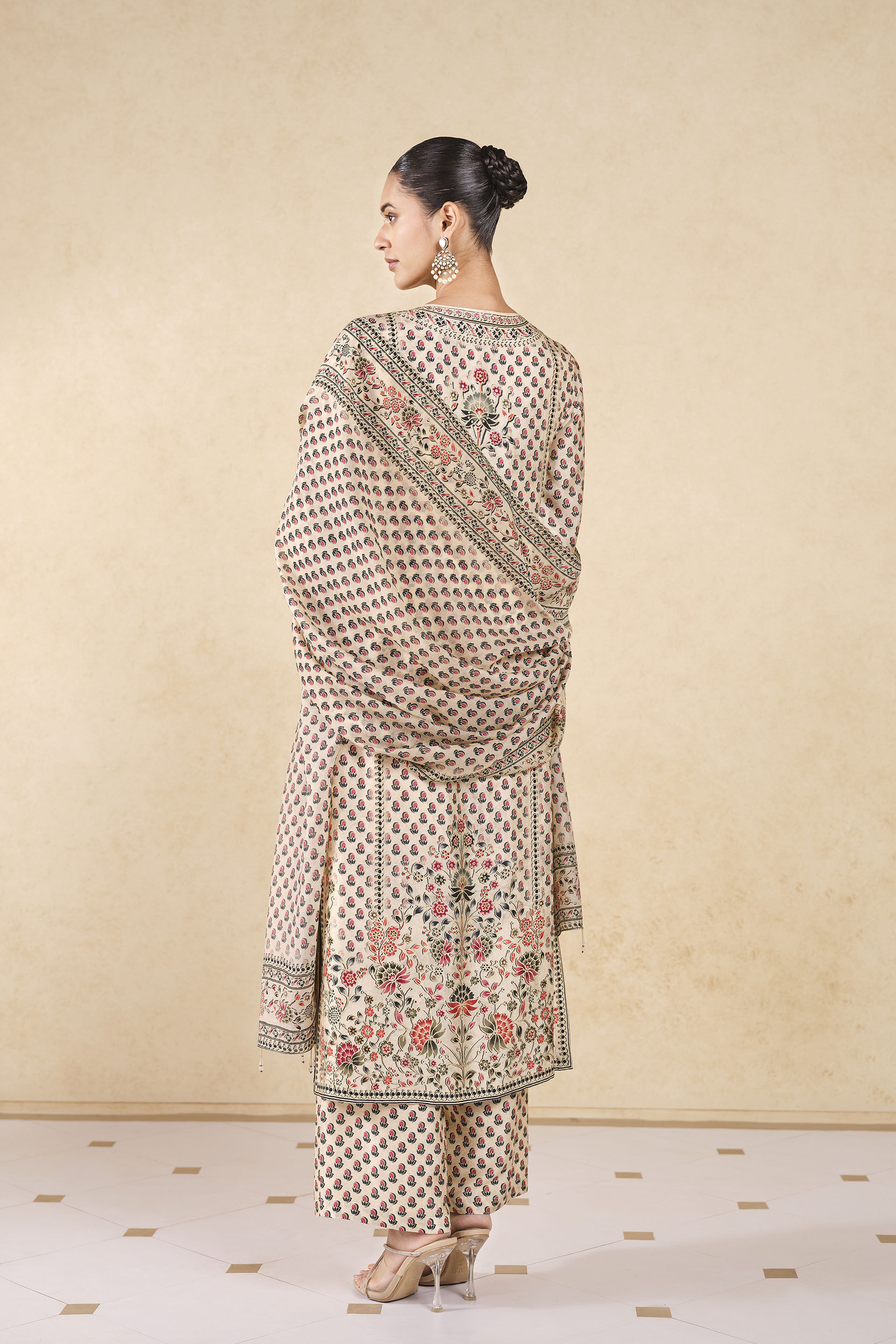Sierra Printed Silk Suit Set - Ivory, Ivory, image 2